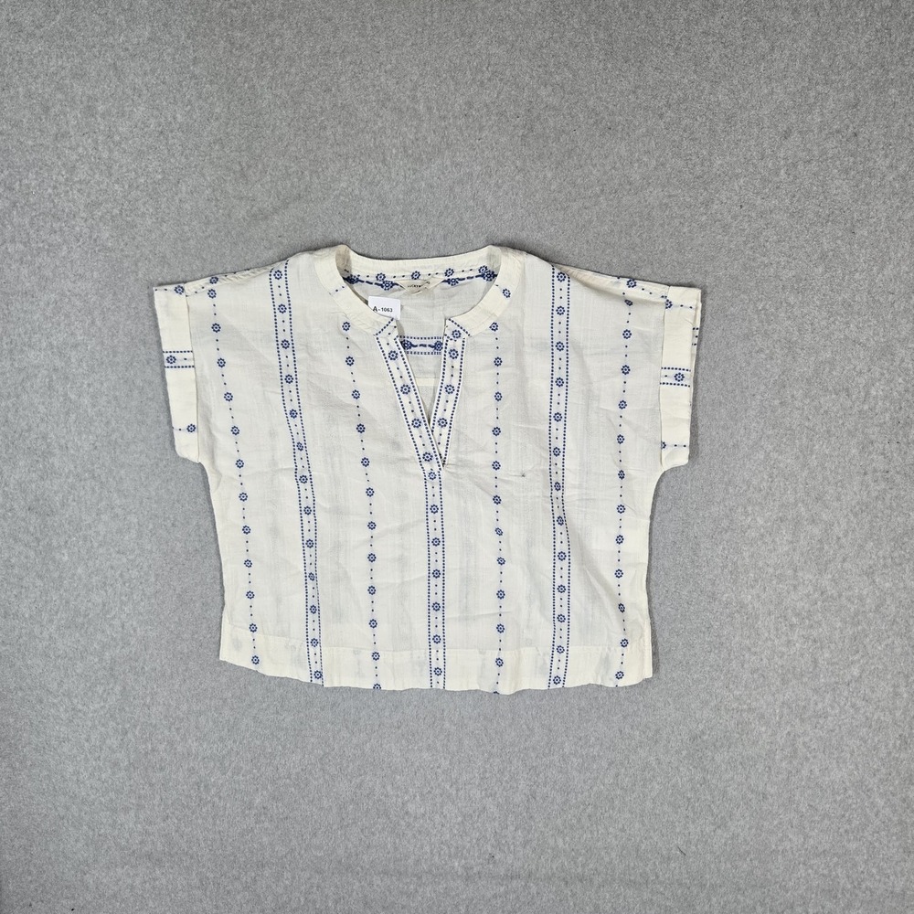 Lucky Brand Women Blouse S White Geometric Button V Neck Front